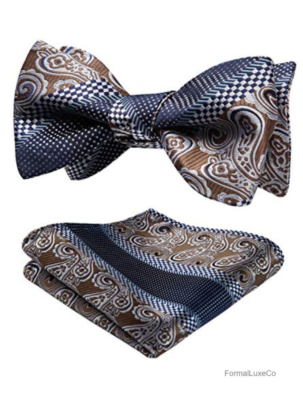 Self Tie Bow Tie with Pocket Square - Paisley Formal Tuxedo Accessory